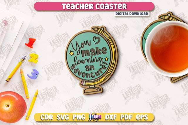 Teacher Coaster | School Design | Cup Coaster | Teacher’s Day | Mug Coaster | CNC File SVG The T Store Design 
