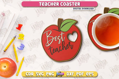 Teacher Coaster | School Design | Cup Coaster | Teacher’s Day | Mug Coaster | CNC File SVG The T Store Design 