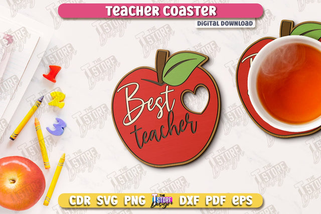 Teacher Coaster | School Design | Cup Coaster | Teacher’s Day | Mug Coaster | CNC File SVG The T Store Design 