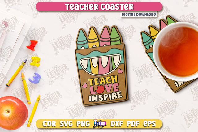 Teacher Coaster | School Design | Cup Coaster | Teacher’s Day | Mug Coaster | CNC File SVG The T Store Design 