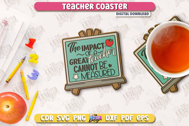 Teacher Coaster | School Design | Cup Coaster | Teacher’s Day | Mug Coaster | CNC File SVG The T Store Design 