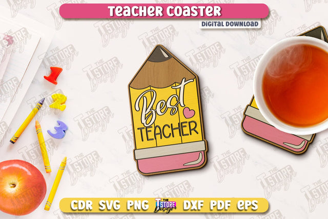 Teacher Coaster | School Design | Cup Coaster | Teacher’s Day | Mug Coaster | CNC File SVG The T Store Design 