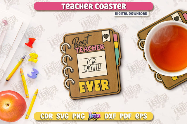 Teacher Coaster | School Design | Cup Coaster | Teacher’s Day | Mug Coaster | CNC File SVG The T Store Design 