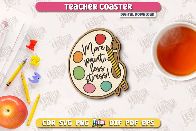 Teacher Coaster | School Design | Cup Coaster | Teacher’s Day | Mug Coaster | CNC File SVG The T Store Design 