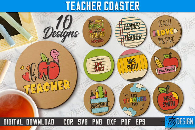 Teacher Coasters Bundle | School Design | Cup Coaster | Teacher’s Day | Mug Coaster | CNC Files SVG Fly Design 