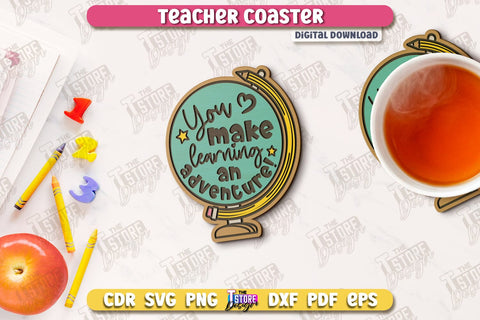Teacher Coasters Bundle | School Design | Cup Coaster | Teacher’s Day | Mug Coaster | CNC Files SVG The T Store Design 