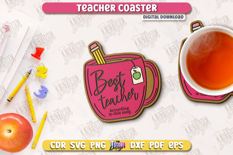 Teacher Coasters Bundle | School Design | Cup Coaster | Teacher’s Day | Mug Coaster | CNC Files SVG The T Store Design 