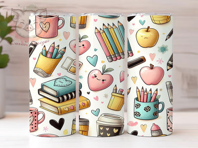 Teacher Coffee Books 20oz Back to School Tumbler, School Supplies Mug, 20oz Sublimation Design, Cute Teacher Cup, Back to School Tumbler, Educator Gift PNG Sublimation Lara' s Designs 