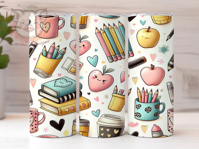 Teacher Coffee Books 20oz Back to School Tumbler, School Supplies Mug, 20oz Sublimation Design, Cute Teacher Cup, Back to School Tumbler, Educator Gift PNG Sublimation Lara' s Designs 