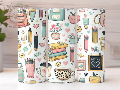 Teacher Coffee Books 20oz Back to School Tumbler, School Supplies Mug, 20oz Sublimation Design, Cute Teacher Cup, Back to School Tumbler, Educator Gift PNG Sublimation Lara' s Designs 