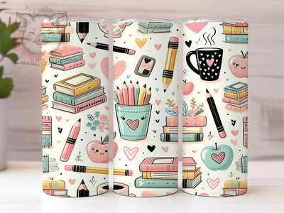 Teacher Coffee Books 20oz Back to School Tumbler, School Supplies Mug, 20oz Sublimation Design, Cute Teacher Cup, Back to School Tumbler, Educator Gift PNG Sublimation Lara' s Designs 