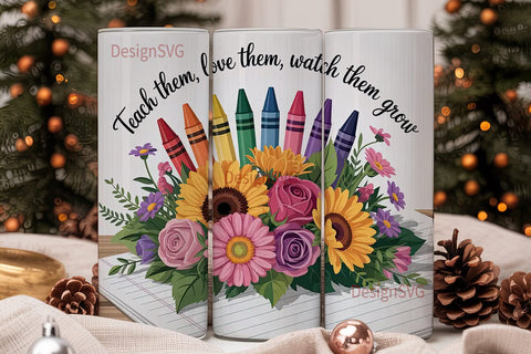 Teacher Crayon Flowers 20oz Tumbler Sublimation DesignSVG 
