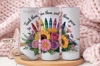 Teacher Crayon Flowers 20oz Tumbler Sublimation DesignSVG 