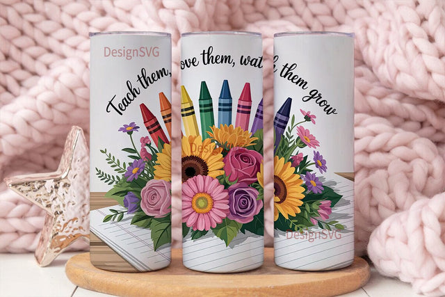 Teacher Crayon Flowers 20oz Tumbler Sublimation DesignSVG 