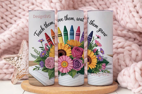 Teacher Crayon Flowers 20oz Tumbler Sublimation DesignSVG 