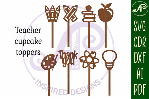 Teacher cupcake toppers, 8 designs SVG laser cut SVG APInspireddesigns 