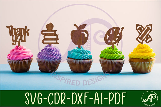 Teacher cupcake toppers, 8 designs SVG laser cut SVG APInspireddesigns 