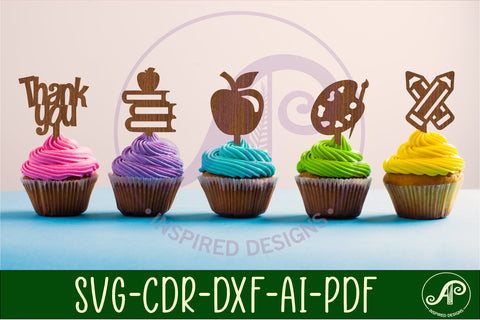Teacher cupcake toppers, 8 designs SVG laser cut SVG APInspireddesigns 
