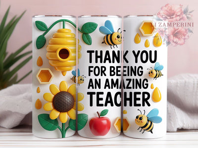 Teacher Day Bee Thank You 20oz Tumbler Wrap, Bee Thank You, Teacher Appreciation, Cute Bee, School Theme, 20oz Tumbler Wrap, Sublimation PNG Sublimation Li Zamperini 