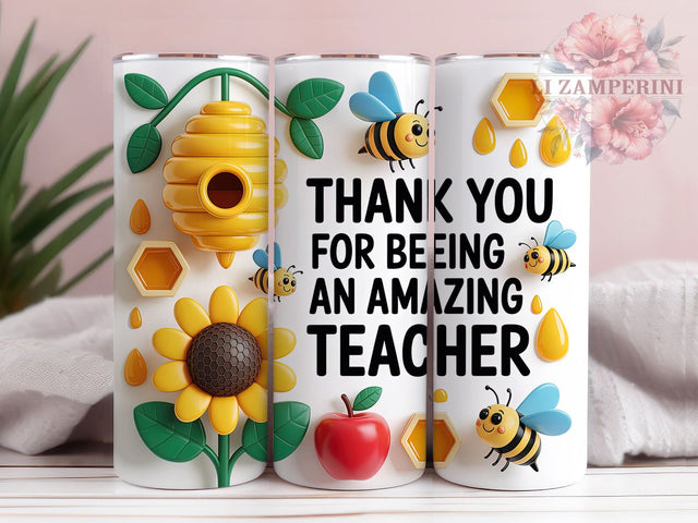 Teacher Day Bee Thank You 20oz Tumbler Wrap, Bee Thank You, Teacher Appreciation, Cute Bee, School Theme, 20oz Tumbler Wrap, Sublimation PNG Sublimation Li Zamperini 