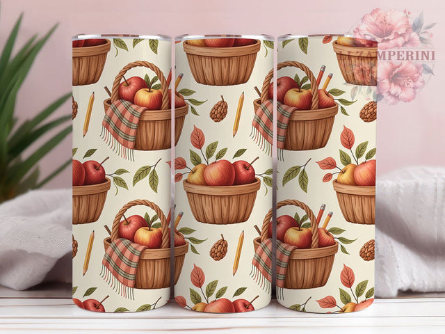 Teacher Fall Apple Basket Tumbler, Fall Basket Wrap, Seamless Tumbler Design, 20oz Sublimation, Autumn Teacher Cup, Apple Basket Mug, Back To School Drinkware Sublimation Li Zamperini 