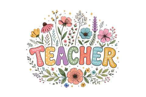 Teacher Floral Clipart PNG Sublimation SVGArt 