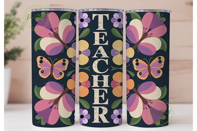 Teacher Floral Tumbler Wrap PNG Sublimation PixelChick 