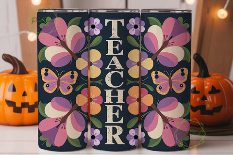 Teacher Floral Tumbler Wrap PNG Sublimation PixelChick 