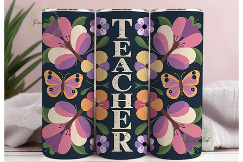 Teacher Floral Tumbler Wrap PNG Sublimation PixelChick 