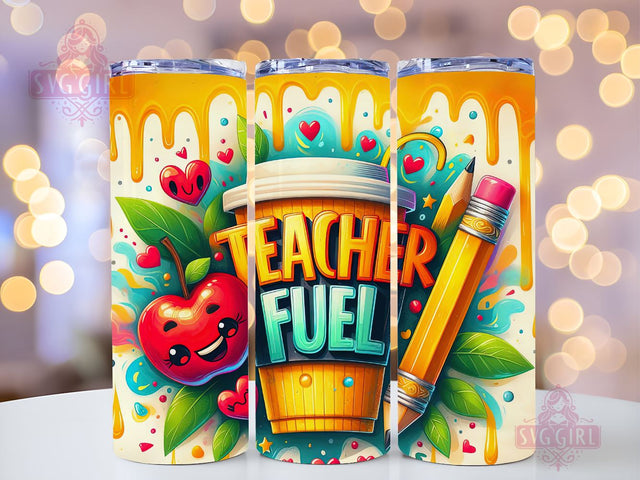 Teacher Fuel 20oz Tumbler Wrap Sublimation Design, Straight Tapered Tumbler Wrap, Teacher Tumbler Png, Instant Digital Download Sublimation SvggirlplusArt 