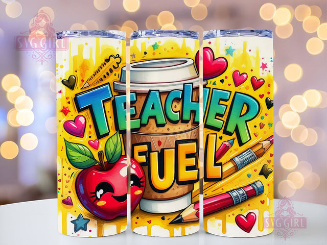 Teacher Fuel 20oz Tumbler Wrap Sublimation Design, Straight Tapered Tumbler Wrap, Teacher Tumbler Png, Instant Digital Download Sublimation SvggirlplusArt 