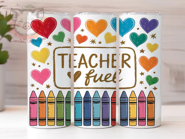 Teacher Fuel Crayons Tumbler Wrap, Colorful Hearts, Crayons Tumbler, 20oz Tumbler Wrap, Sublimation Design, Teacher Gift Tumbler, Back to School Tumbler Sublimation Lara' s Designs 