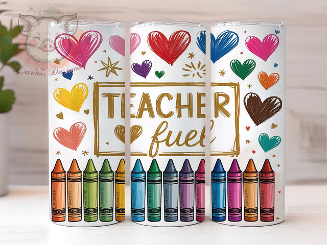 Teacher Fuel Crayons Tumbler Wrap, Colorful Hearts, Crayons Tumbler, 20oz Tumbler Wrap, Sublimation Design, Teacher Gift Tumbler, Back to School Tumbler Sublimation Lara' s Designs 