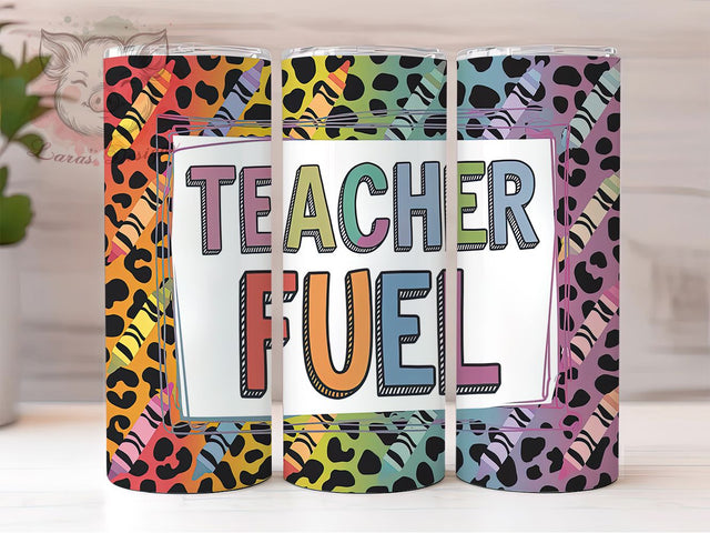 Teacher Fuel Rainbow Crayons Tumbler, Rainbow Crayons Cup, 20oz Teacher Gift Wrap, Colorful Educator Tumbler, Back To School Sublimation PNG, Cute Teacher Appreciation Cup Sublimation Lara' s Designs 