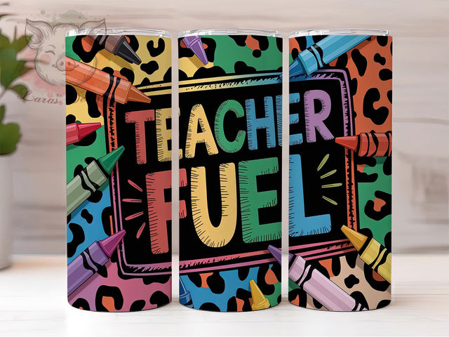 Teacher Fuel Rainbow Crayons Tumbler, Rainbow Crayons Cup, 20oz Teacher Gift Wrap, Colorful Educator Tumbler, Back To School Sublimation PNG, Cute Teacher Appreciation Cup Sublimation Lara' s Designs 