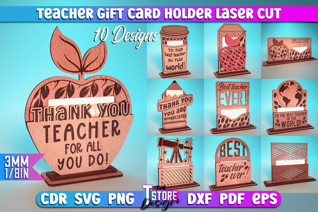 Teacher Gift Card Holder Laser Cut | Teacher Gift Laser Cut Design | CNC Files SVG The T Store Design 