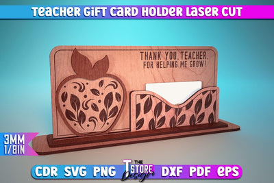 Teacher Gift Card Holder Laser Cut | Teacher Gift Laser Cut Design | CNC Files SVG The T Store Design 