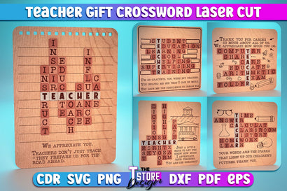 Teacher Gift Crossword Laser Cut Bundle | Teacher Gift Laser Cut Design | CNC Files SVG The T Store Design 