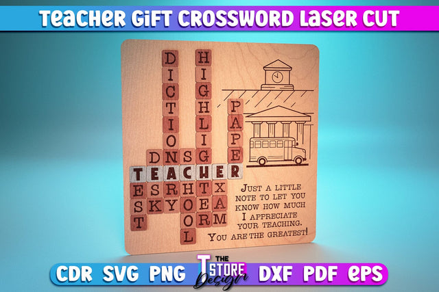 Teacher Gift Crossword Laser Cut | Teacher Gift Laser Cut Design | CNC Files SVG The T Store Design 