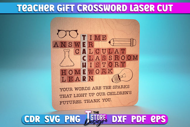Teacher Gift Crossword Laser Cut | Teacher Gift Laser Cut Design | CNC Files SVG The T Store Design 
