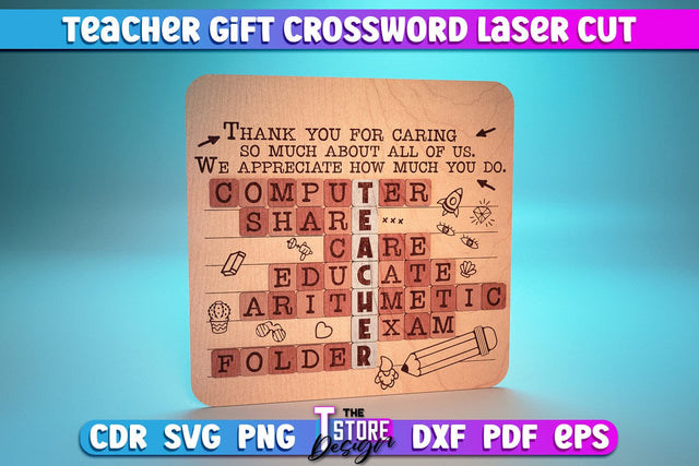 Teacher Gift Crossword Laser Cut | Teacher Gift Laser Cut Design | CNC Files SVG The T Store Design 