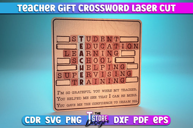 Teacher Gift Crossword Laser Cut | Teacher Gift Laser Cut Design | CNC Files SVG The T Store Design 