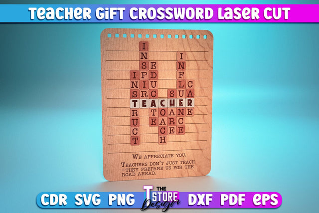 Teacher Gift Crossword Laser Cut | Teacher Gift Laser Cut Design | CNC Files SVG The T Store Design 