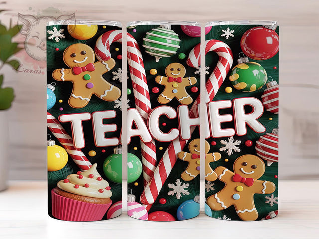 Teacher Gingerbread Christmas Tumbler, Christmas Classroom Wrap, Holiday Educator Sublimation, Festive Teacher Cup, 20Oz Skinny Tumbler Wrap, Cute School Mug, Gingerbread Teacher Design Sublimation Lara' s Designs 