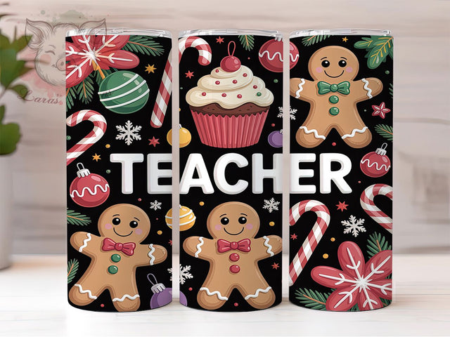 Teacher Gingerbread Christmas Tumbler, Christmas Classroom Wrap, Holiday Educator Sublimation, Festive Teacher Cup, 20Oz Skinny Tumbler Wrap, Cute School Mug, Gingerbread Teacher Design Sublimation Lara' s Designs 