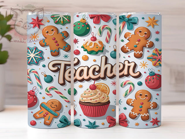 Teacher Gingerbread Christmas Tumbler, Christmas Classroom Wrap, Holiday Educator Sublimation, Festive Teacher Cup, 20Oz Skinny Tumbler Wrap, Cute School Mug, Gingerbread Teacher Design Sublimation Lara' s Designs 