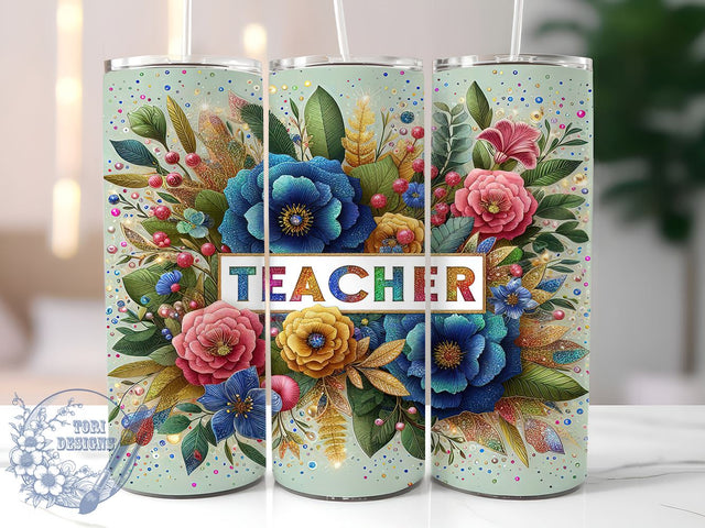 Teacher Glitter 20oz Skinny Tumbler, Back to School Tumbler Png, Straight & Tapered Tumbler Wrap, Instant Digital Download Sublimation ToriDesigns 