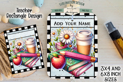 Teacher Glitter Pencil Rectangle Air Freshener Sublimation Design Sublimation Ewe-N-Me Designs 