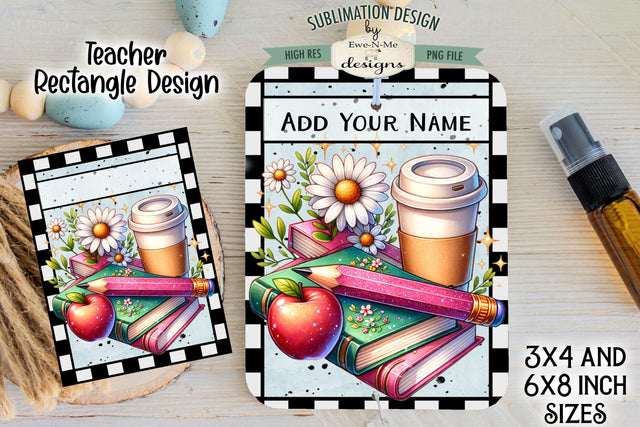 Teacher Glitter Pencil Rectangle Air Freshener Sublimation Design Sublimation Ewe-N-Me Designs 