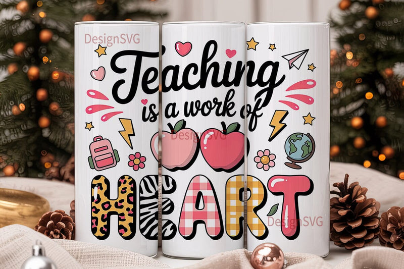 Teacher Heart 20oz Tumbler Wrap Sublimation DesignSVG 